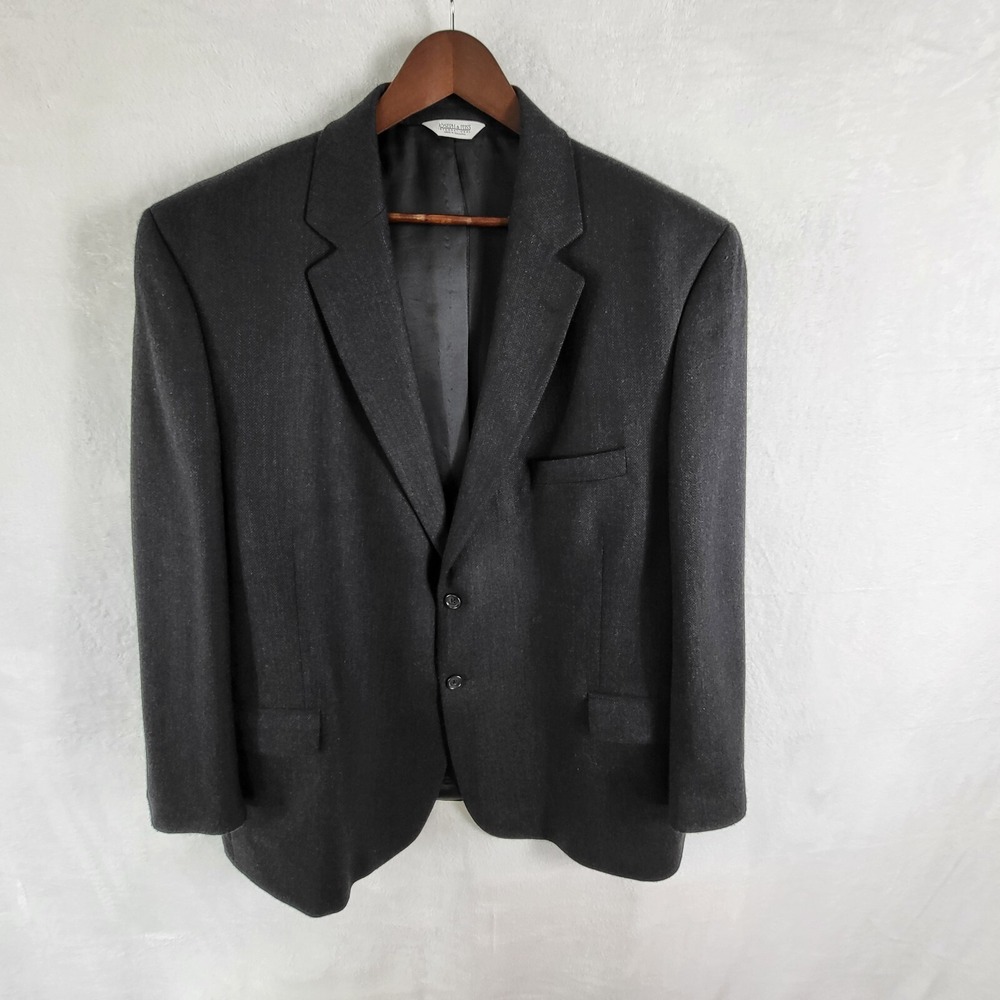 Joseph & Feiss Blazer Mens 48R Sport Coat 2 Button 100% Lambwool Black Herribone